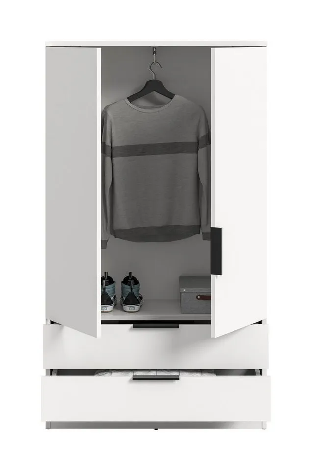 furnling Wäscheschrank Kovena 1 Kleiderstange, 2 Türen, 2 Schubladen, Breite 80 cm, Weiß, – Produktbild 5 von 5