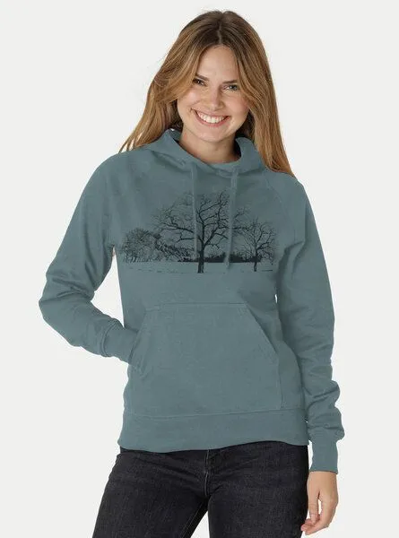 Peaces.bio - handbedruckte Biomode Peaces.bio - handbedruckte Biomode Damen Hoodie Landscape, Petrol, – Produktbild 2 von 2