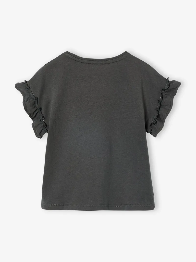 Vertbaudet Mädchen T-Shirt mit Volantärmeln, Anthrazit, – Produktbild 2 von 3