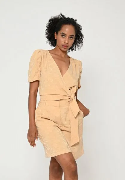 Lovjoi Lovjoi Blouse SILURI Wickelbluse mit Puffärmeln und Schleife, Brown sugar (beige), – Produktbild 1 von 4