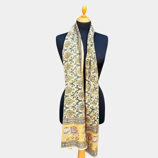 Der Lindwurm Der Lindwurm Kalamkari- Schal , Handdruck mit Pflanzenfarben, Gelb/beige, – Produktbild 2 von 2