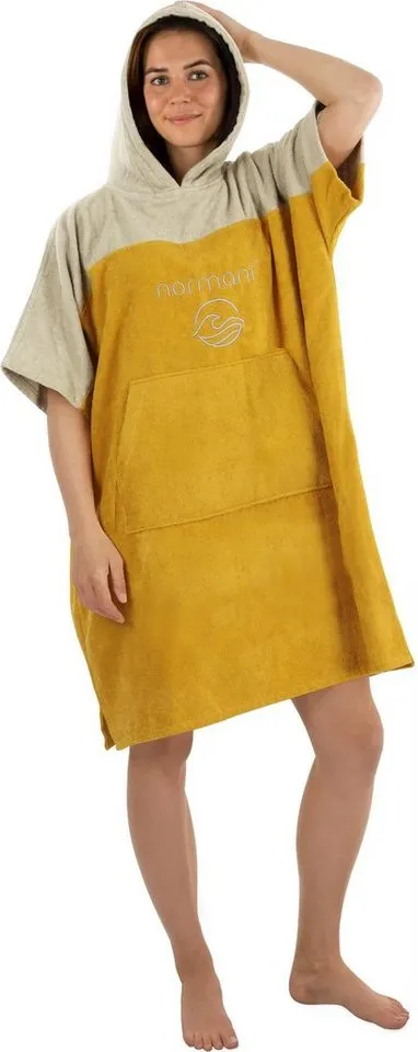 normani Badeponcho Damen Surfer Poncho Kuta, Bio-Baumwolle, Kapuze, Schlupf, Badeponcho aus 100 % saugstarker Bio-Baumwolle, Gelb, – Produktbild 2 von 5
