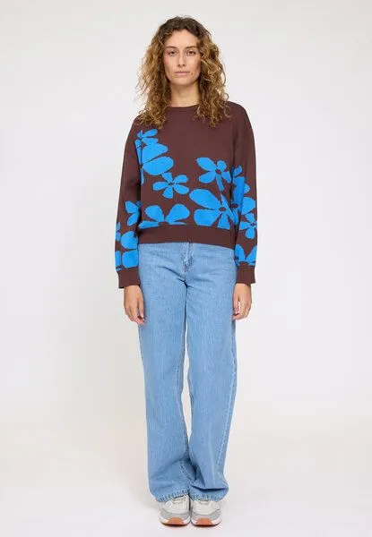 Mazine Mazine Baumwollstrickpullover Floral, Braun-blau, – Produktbild 3 von 4