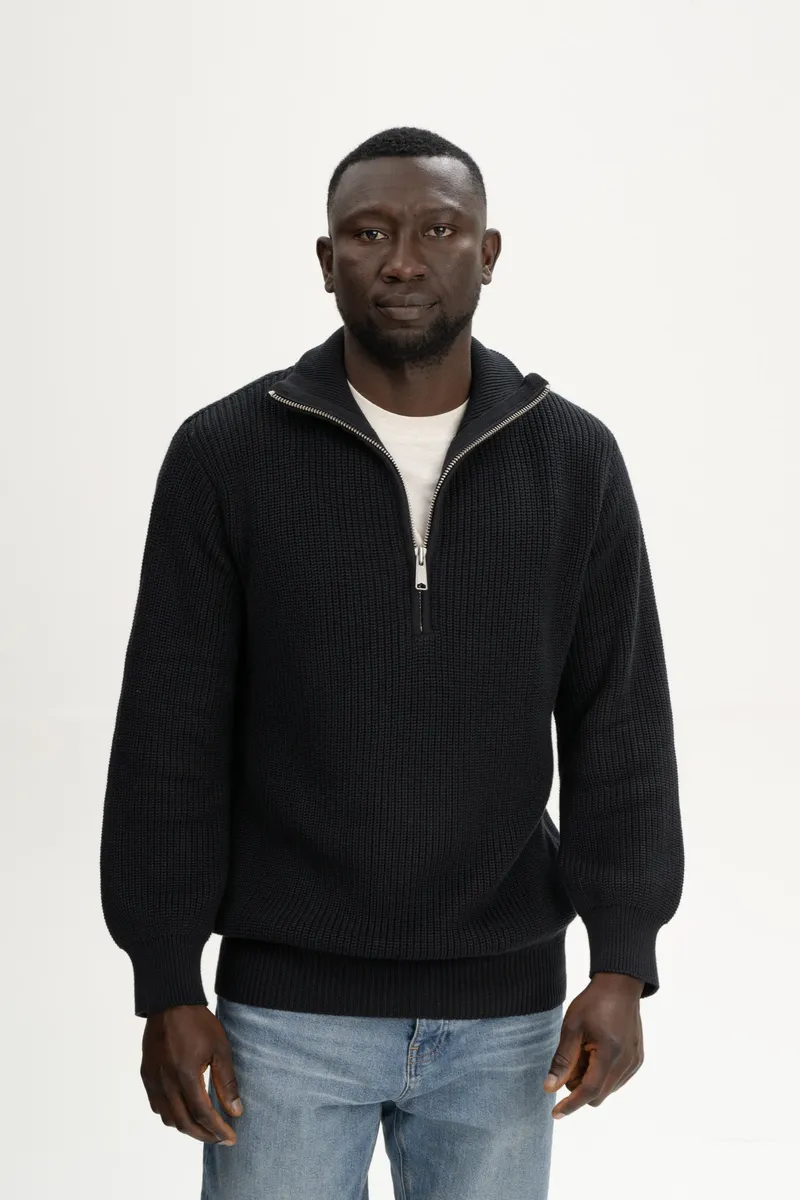 MELA MELA Herren vegan Strickpullover Gerippt Udai Schwarz, Schwarz, – Produktbild 2 von 2