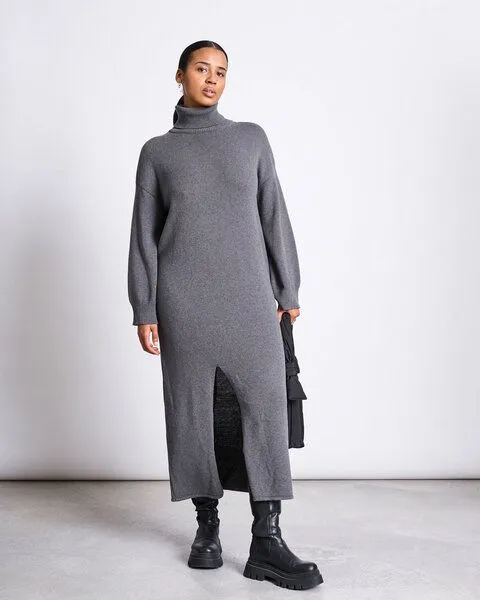 JAN N JUNE JAN N JUNE Strick Kleid INARI GOTS, Dark grey (grau), – Produktbild 1 von 4