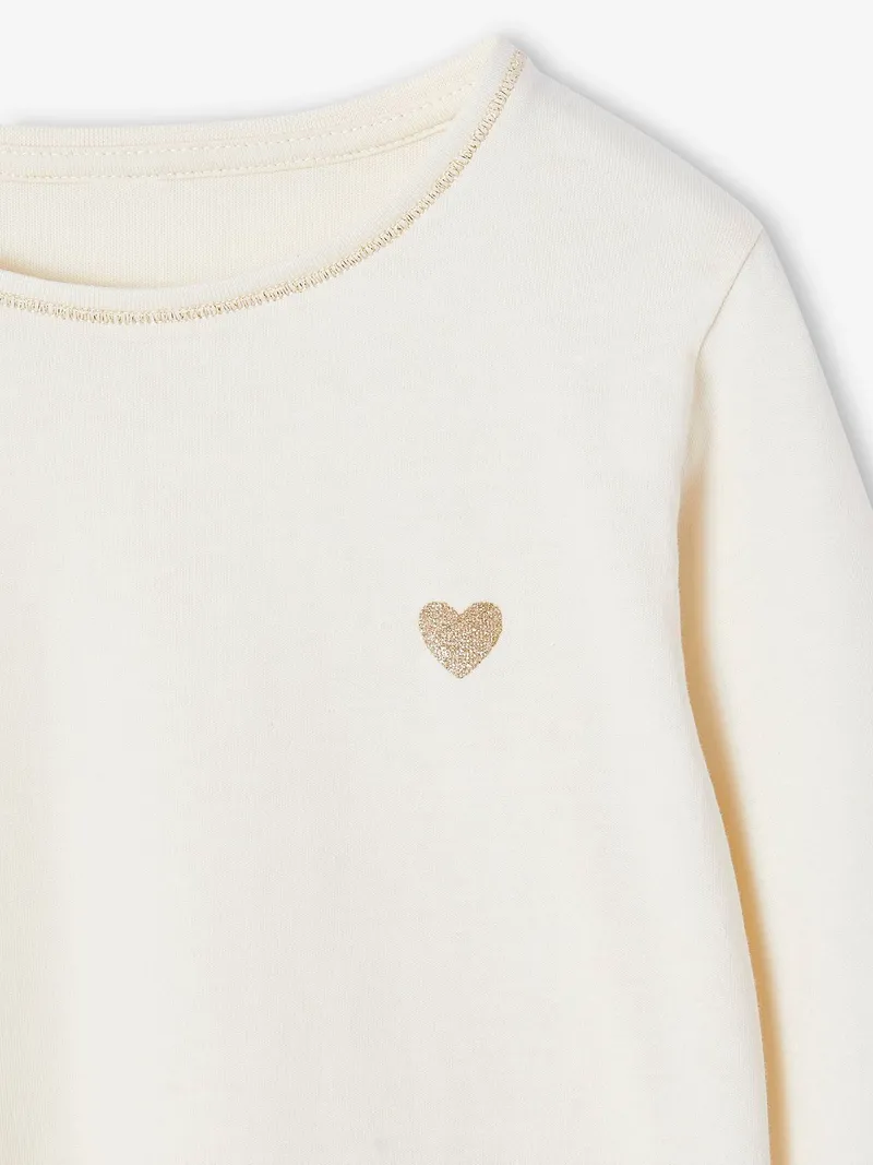 Vertbaudet Mädchen Shirt mit Glitzerherz BASIC personalisierbar, Wollweiß, – Produktbild 2 von 2