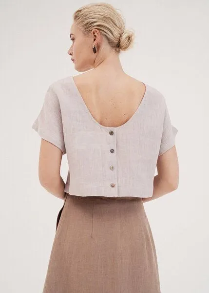 AmourLinen AmourLinen Leinen-Crop-Top mit Knöpfen LISA, Cream (grau), – Produktbild 2 von 4