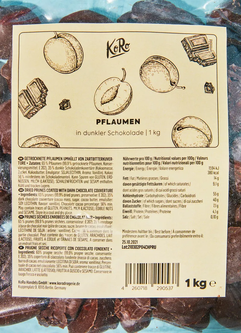 KoRo Pflaumen in dunkler Schokolade 1 kg – Produktbild 3 von 5
