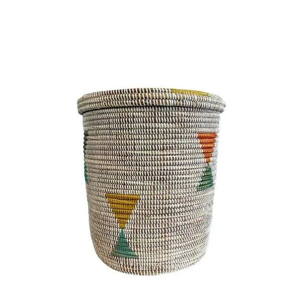 SWANE-Design SWANE-Design Afrikanischer Wäschekorb - Flachdeckel, Diamond stripes weiß (weiß), – Produktbild 2 von 3