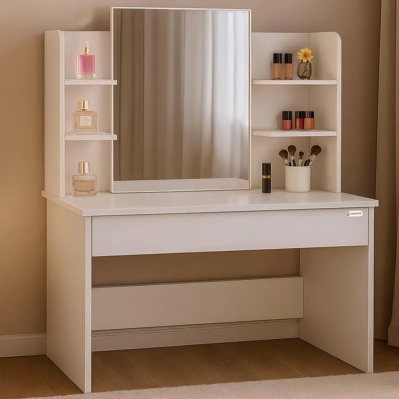 Casaria® Schminktisch Lucia Weiß 140x110x40cm, Weiß, – Produktbild 2 von 3