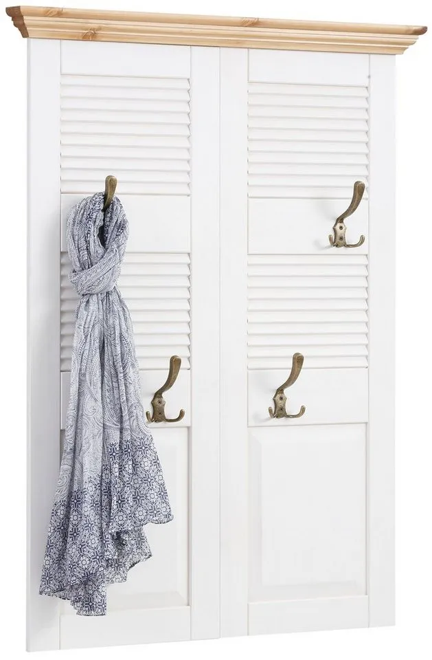 OTTO home Garderobenpaneel Ayanna, Paneel für Flur, im Landhausstil, FSC®, Breite 84 cm, mit 4 Doppelhaken, aus massiver Kiefer, FSC®, Weiß, – Produktbild 2 von 5