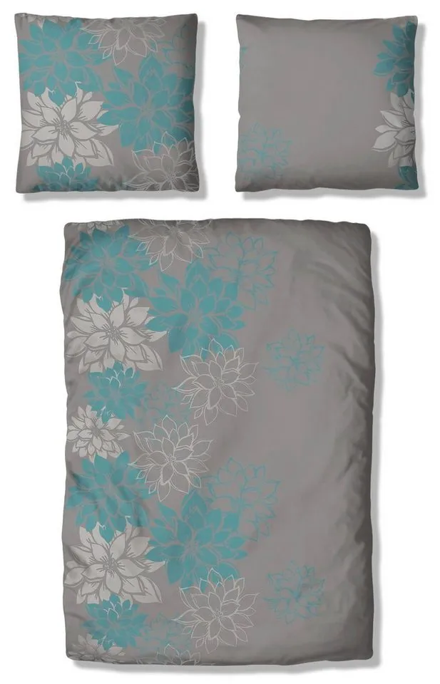 OTTO home Bettwäsche Susan in Gr. 135x200 oder 155x220 cm, Polycotton recycelt, 2 teilig, in verschiedenen Qualitäten, romantische Bettwäsche mit Blumen, Blau|grau, – Produktbild 3 von 5