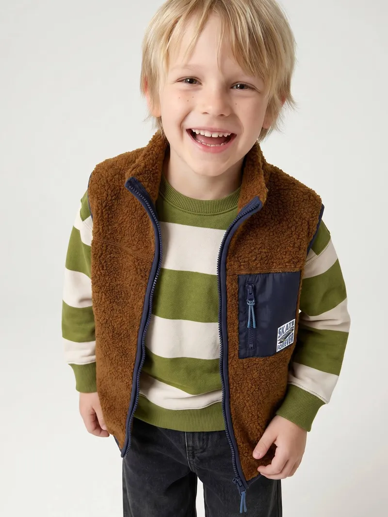 Vertbaudet Vertbaudet Jungen Teddyfleece-Weste mit Brusttasche, Karamell, – Produktbild 2 von 3