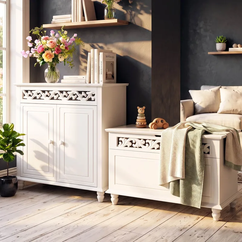 Casaria® Casaria® Möbel-Set Jersey Kommode und Truhe Landhaus Weiß – Produktbild 2 von 2