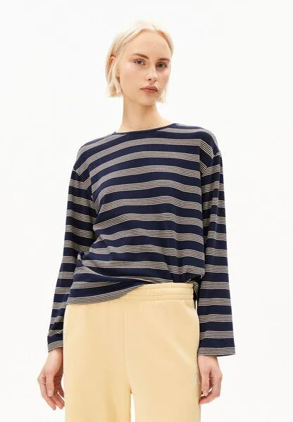 ARMEDANGELS ARMEDANGELS MARYNAA FINE STRIPE Damen Longsleeve aus Bio-Baumwoll Mix, Tinted navy-golden hay, – Produktbild 1 von 4