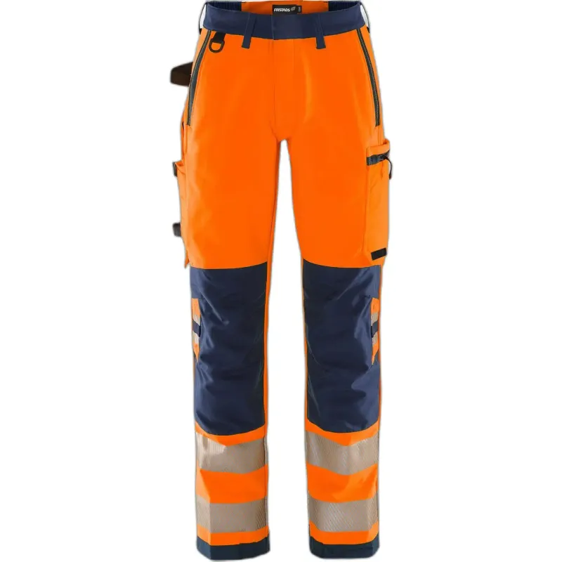 Fristads Hochsichtbare Arbeitshose Klasse 2 Damen Fristads Green 2645 GSTP, Orange, – Produktbild 2 von 2