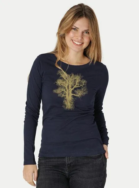 Peaces.bio - handbedruckte Biomode Peaces.bio - handbedruckte Biomode Bio-Damen-Langarmshirt Chestnut, Blau, – Produktbild 2 von 3