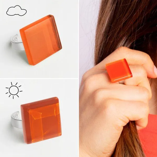 ALEXASCHA ALEXASCHA Geometrischer Statement Ring aus Glas PUREFORM, Orange, – Produktbild 4 von 4