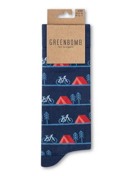 GreenBomb GREENBOMB Bike Tent Socks - Lässige Socken aus Bio-Baumwoll Mix / hochwertiger Print / Fair & Vegan, Weiß (mix), – Produktbild 1 von 2
