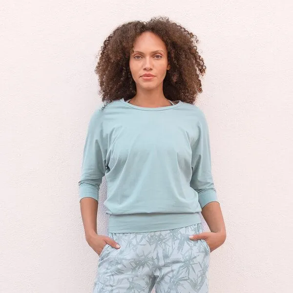 Jaya Jaya SHIRLEY - Damen - lockeres 3/4 Shirt für Yoga und Freizeit aus Biobaumwolle, Aqua/grün, – Produktbild 1 von 3