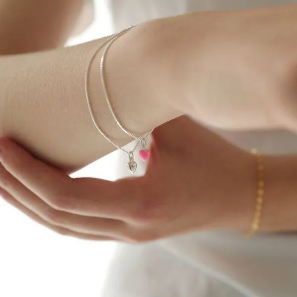 BELLYBIRD Jewellery BELLYBIRD Jewellery Armband - kleines Herz, Anhänger/ Silber/ Silber emailliert/ Silber vergoldet, Rosa, – Produktbild 4 von 4