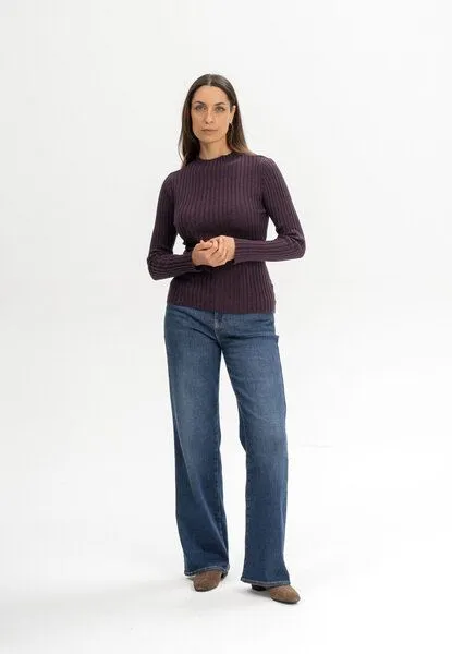 MELA MELA Strickpullover Style NAMARI aus 100% Bio-Baumwolle, Elderberry melange, – Produktbild 4 von 5