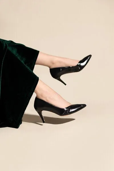 AGAZI AGAZI IVO MIDI black and glitter – vegan high heels made of mushroom leather – Produktbild 2 von 2