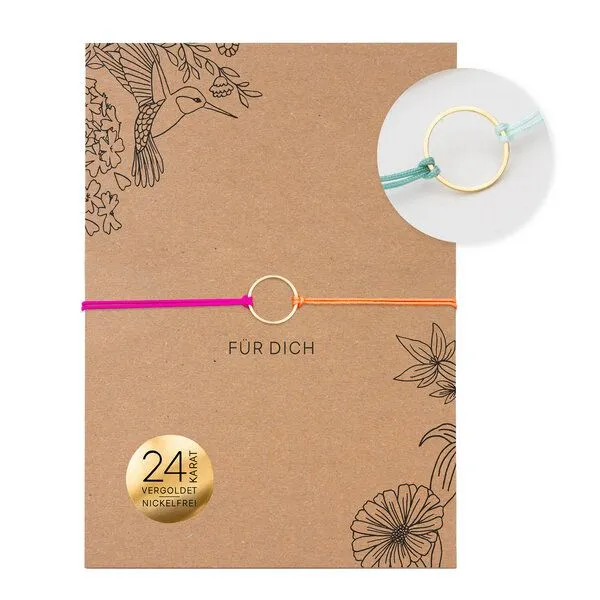 Bow & Hummingbird Bow & Hummingbird Armband auf Karte - Ring - Für Dich, Neon-pink/neon-orange, – Produktbild 2 von 2