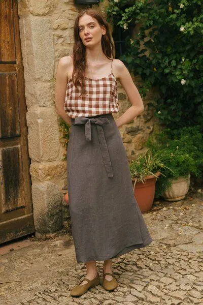AmourLinen AmourLinen Wickelrock aus Leinen IRIS, Anthrazit, – Produktbild 3 von 4