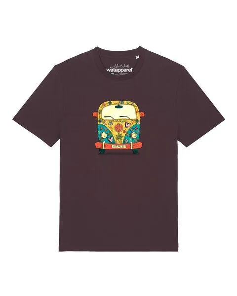 watapparel watapparel T-Shirt Unisex Hippies Bus, Red brown, – Produktbild 1 von 2