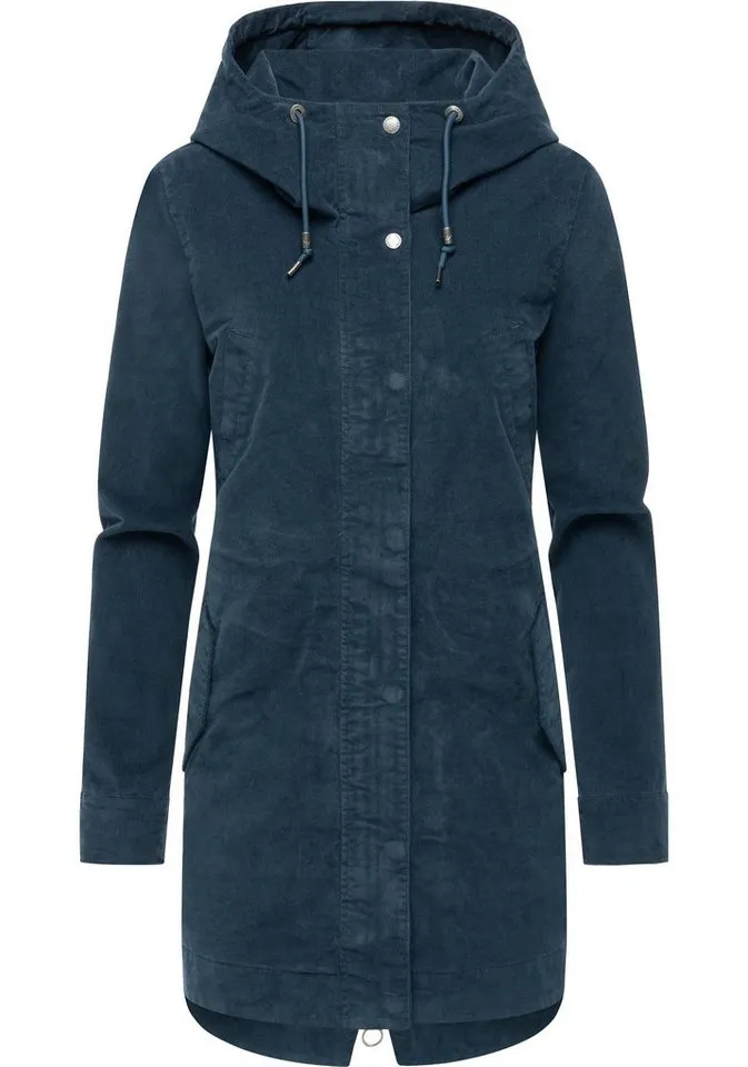 ragwear ragwear Kurzmantel Cannas Cordy YOUMODO Übergangsmantel in Kord-Optik mit Kapuze, Blau, – Produktbild 1 von 5