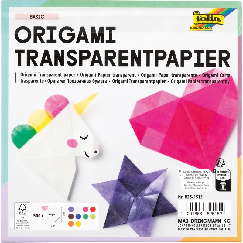 folia folia Transparentpapier Faltblätter mehrfarbig 15x15cm 500 Blatt, Mehrfarbig, – Produktbild 1 von 1