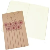 HANDGEDRUCKT HANDGEDRUCKT "Pusteblume" naturfarbenes Notizheft ca. DIN A5, Druckfarbe weinrot blanco, – Produktbild 1 von 1