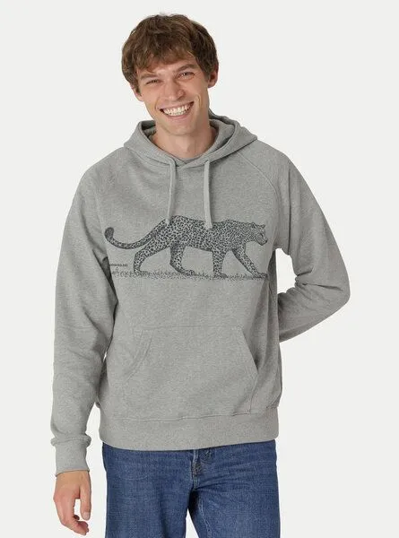 Peaces.bio - handbedruckte Biomode Peaces.bio - handbedruckte Biomode Bio-Herren-Kapuzensweater Leopard, Hellgrau, – Produktbild 1 von 3