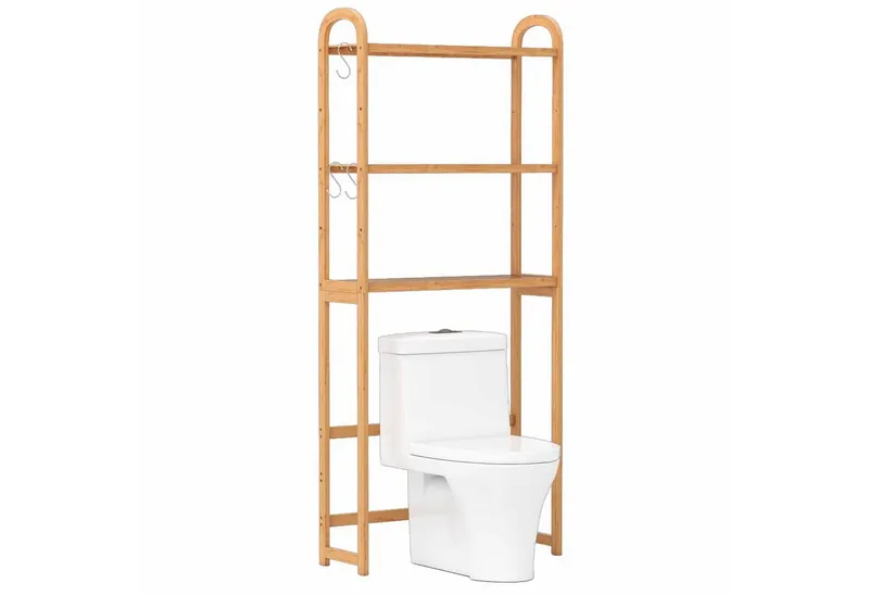 COSTWAY COSTWAY Badregal, 3-stufiger Toilettenregal aus Bambus, mit 3 Haken – Produktbild 1 von 5