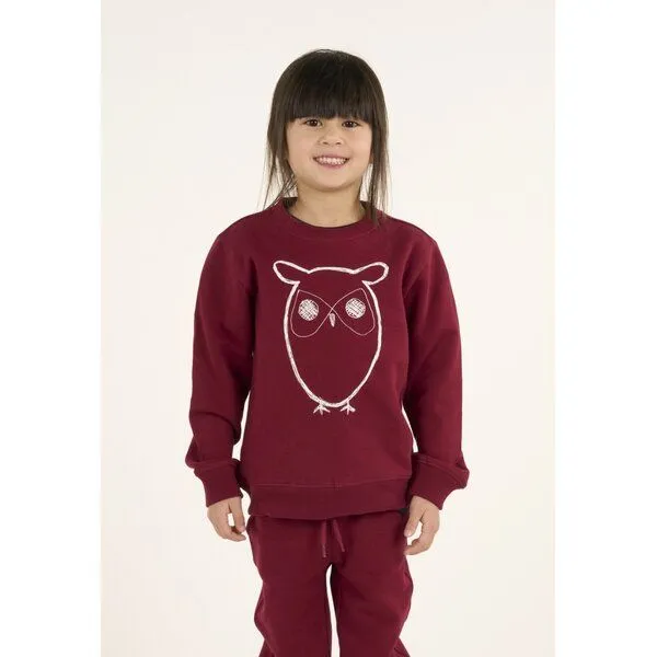KnowledgeCotton Apparel KnowledgeCotton Apparel KnowledgeCotton Kinder Sweatshirt Owl reine Bio-Baumwolle, Rhubarb (rot), – Produktbild 1 von 2