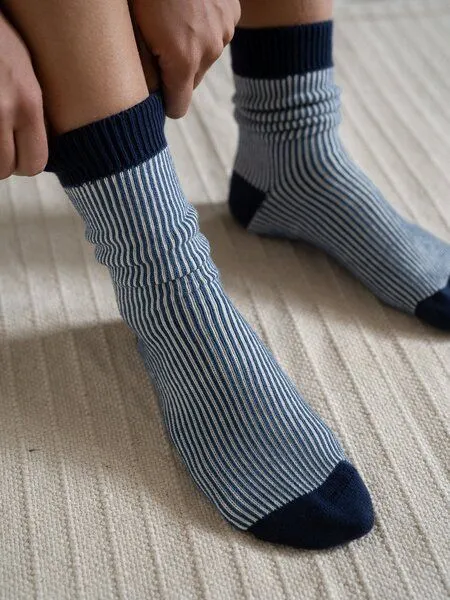 FUXBAU FUXBAU Gestreifte Jacquard Socken, Creme navy, – Produktbild 2 von 4