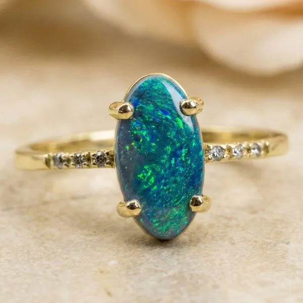Spirit of Island Spirit of Island Gold Ring | Schwarzer Opal Nordlicht, Blau, – Produktbild 4 von 4