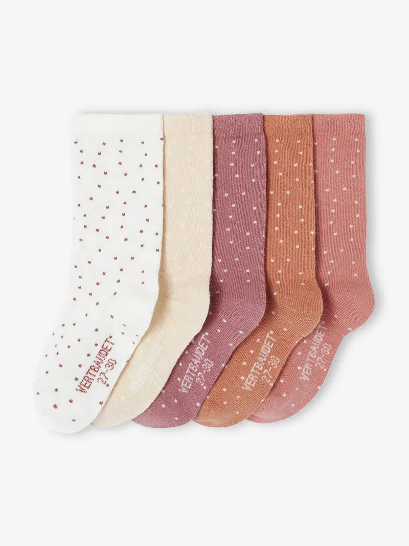 Vertbaudet 5er-Pack Kinder Socken mit Tupfen BASIC, Rosenholz, – Produktbild 1 von 2