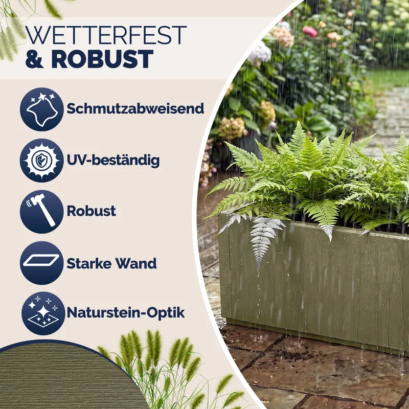 Casaria® Blumentopf Ethica Olivgrün Kunststoff 80x36x36cm – Produktbild 2 von 2