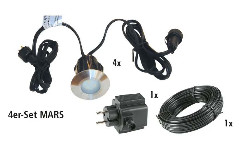 woodstore24 Komplettset Einbauleuchte MARS - 4er Set = 4 x Mars + Kabel 10 m + Trafo – Produktbild 1 von 1