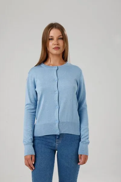 GORG GORG Damen Strickjacke mit Rundhalsausschnitt, Hellblau, – Produktbild 1 von 4