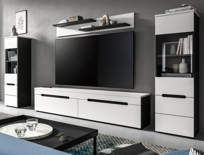 Inn.Furn Wohnwand Cooper, (Wohnkombination in Weiß matt und Basalt Grau, hängend oder stehend, Breite ca. 270 cm), mit Soft-Close, Weiß, – Produktbild 3 von 5