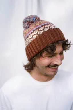Haus of Namaste Haus of Namaste Handgemachte Lammwollmütze mit Bommel | Nordische Fair-Isle-Strickmütze | Braun- und Erdtöne | Ethisch, nachhaltig und fair – Produktbild 1 von 1