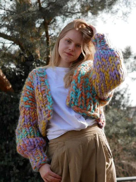 PANAPUFA PANAPUFA Strickjacke aus dicker Wolle, Mehrfarbig, – Produktbild 6 von 6