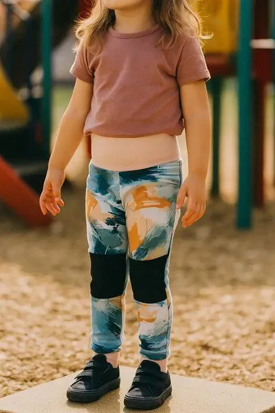 Babbily Babbily Mitwachs-Leggings Kinder Bio GOTS - Komfortbund, verstärkte Knie - Kunterbunt, Pinsel chaos (beige), – Produktbild 2 von 4