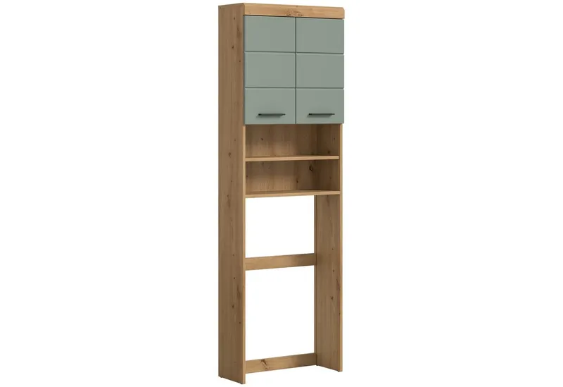 furnling Waschmaschinenumbauschrank Scott 2 offene Fächer, 2 Türen, platzsparend, Badmöbel, Badschrank, Umbau, Grün, – Produktbild 1 von 4