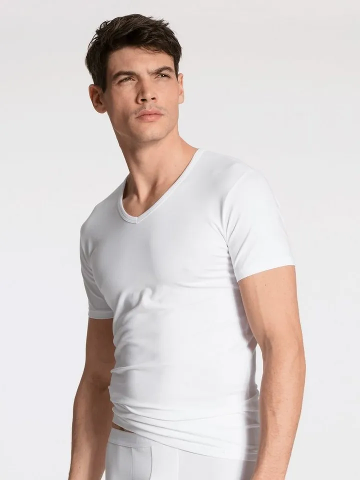 CALIDA CALIDA Kurzarmshirt Natural Benefit (2er Pack) V-Ausschnitt, feiner Single Jersey, elastisch, Weiß, – Produktbild 4 von 5