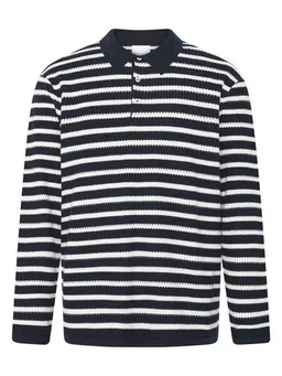 KnowledgeCotton Apparel KnowledgeCotton Apparel Gestricktes Langarm-Poloshirt mit Streifen aus Bio-Baumwolle – Produktbild 1 von 1
