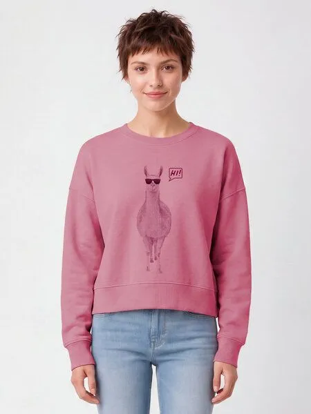 watapparel watapparel Sweatshirt Frauen Lama sagt Hi, Bubble pink, – Produktbild 2 von 2
